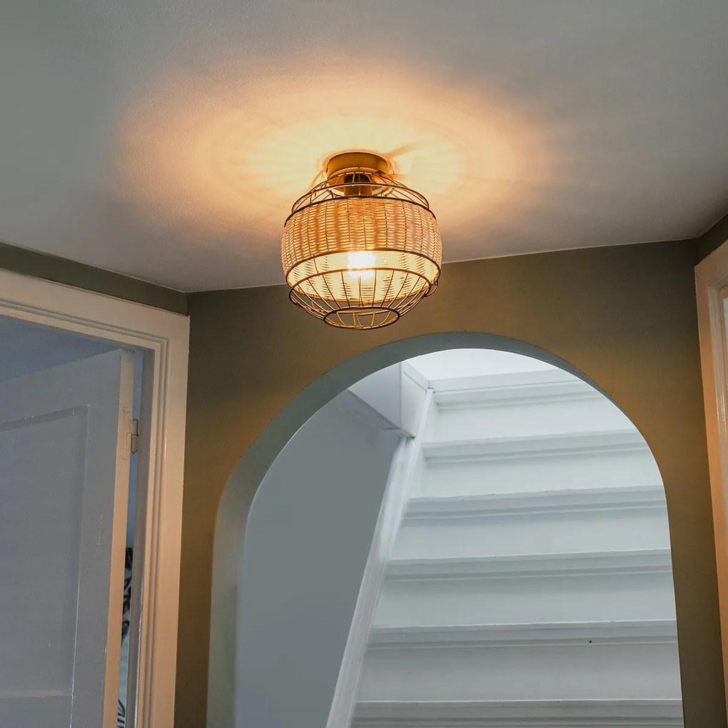 Ориенталски таванен аплик черен с ратан 25 см - Emir