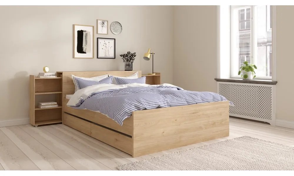 Двойно легло от декор от дъб в естествен цвят 160x200 cm Naia – Tvilum