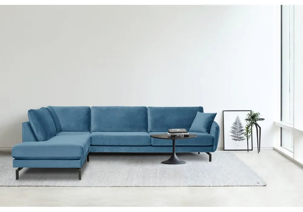 Ъглов диван от синьо кадифе (ляв ъгъл) Magic - Scandic