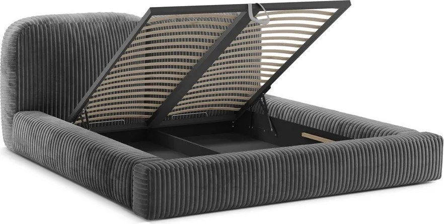 Сиво двойно легло 200x200 cm тапицирано с място за съхранение с включена подматрачна рамка Martina – Micadoni