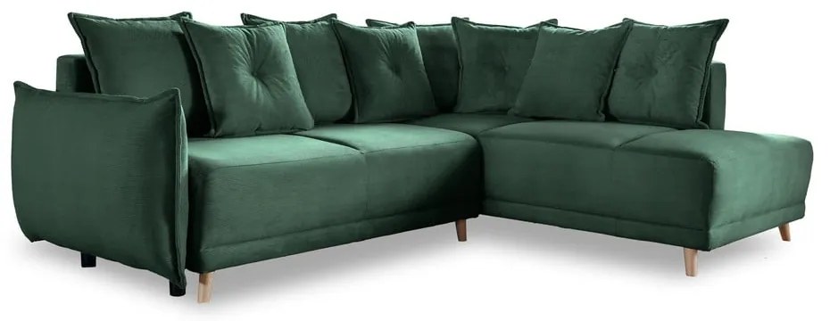 Зелен велурен разтегателен диван (десен ъгъл) Lazy Lukka - Miuform