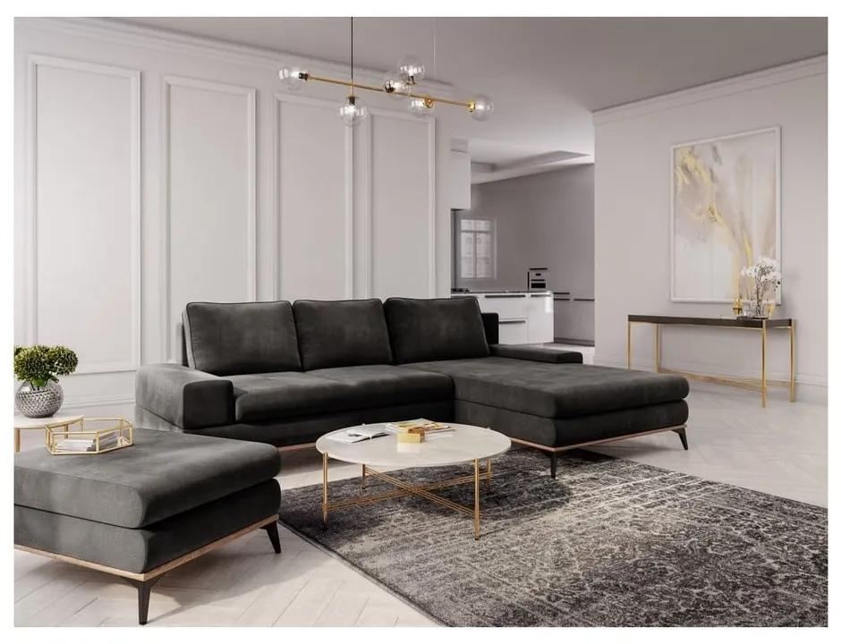 Тъмнокафяв ъглов разтегателен диван с кадифена покривка, десен ъгъл Astre - Windsor &amp; Co Sofas
