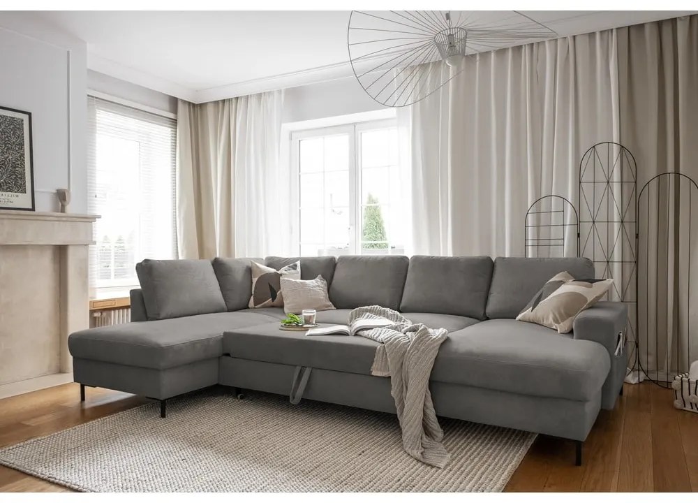 Сив разтегателен ъглов диван от рипсено кадифе (ляв ъгъл) Lofty Lilly – Miuform