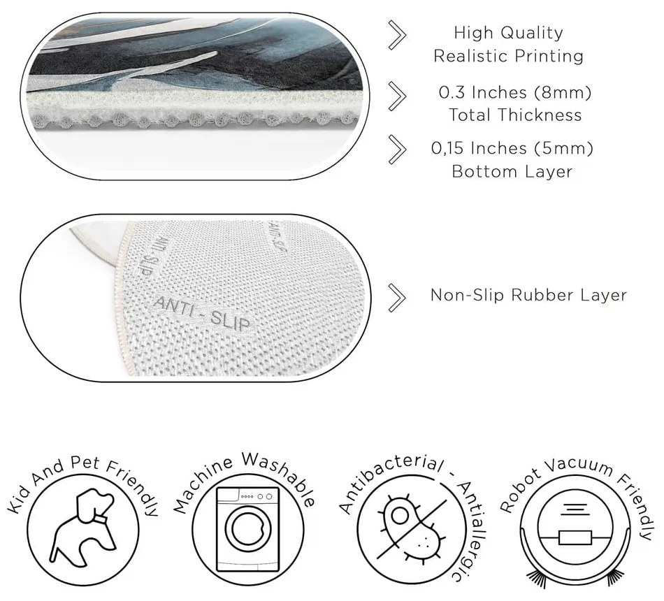 Син кръгъл килим подходящ за пране ø 120 cm Golden Leaves – Mila Home