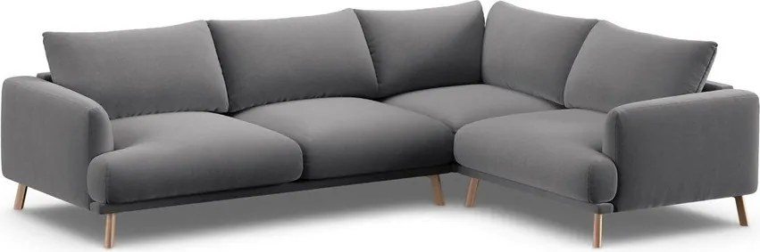 Сив кадифен ъглов диван (десен ъгъл/L форма) Naomi – Micadoni