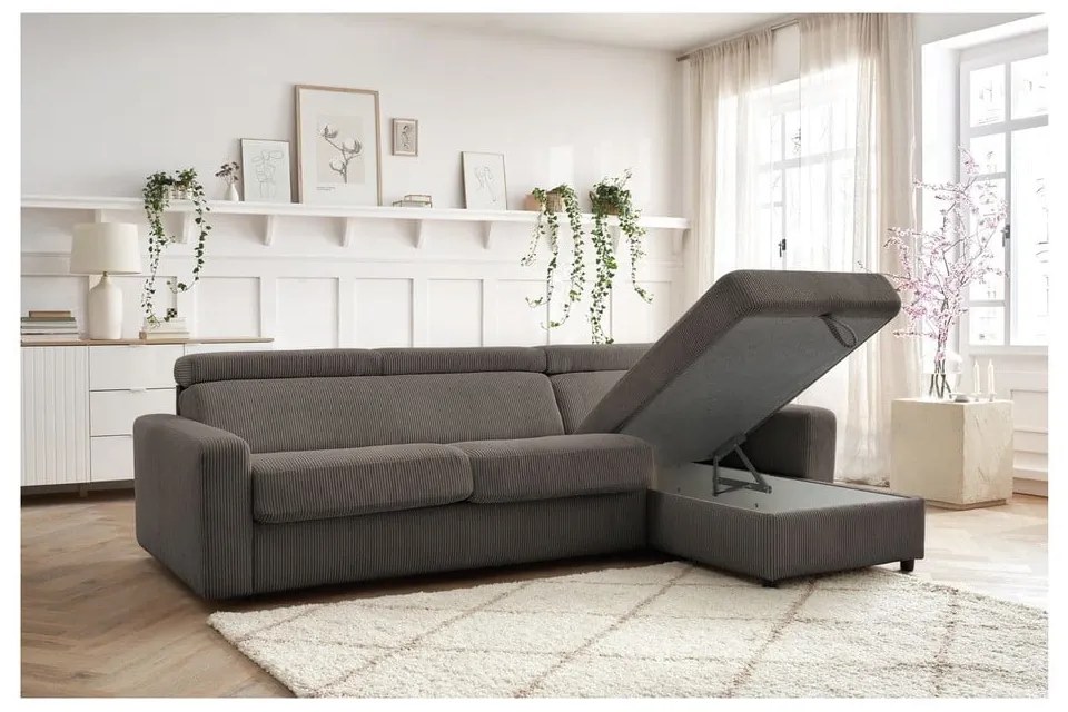 Сивo-кафяв разтегателен ъглов диван от рипсено кадифе (променлив) Monaco – Bobochic Paris