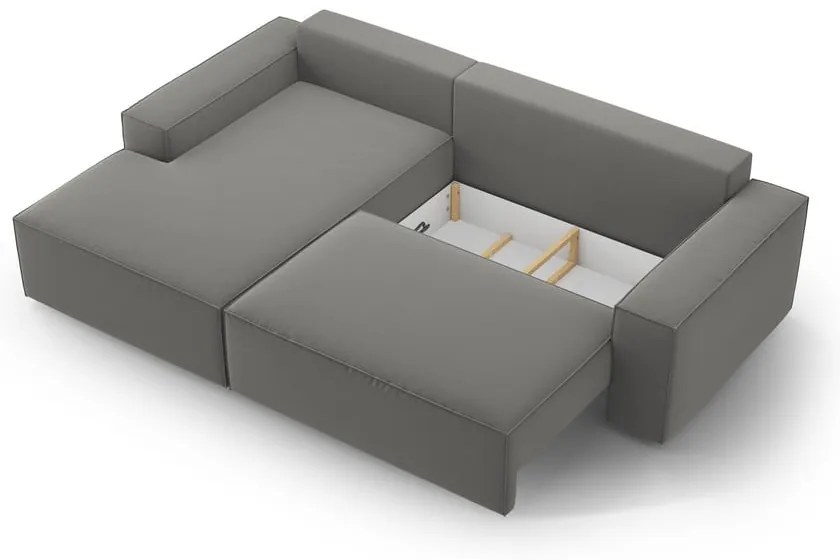 Светлосив кадифен сгъваем/с място за съхранение ъглов диван (ляв ъгъл) Jodie – Micadoni