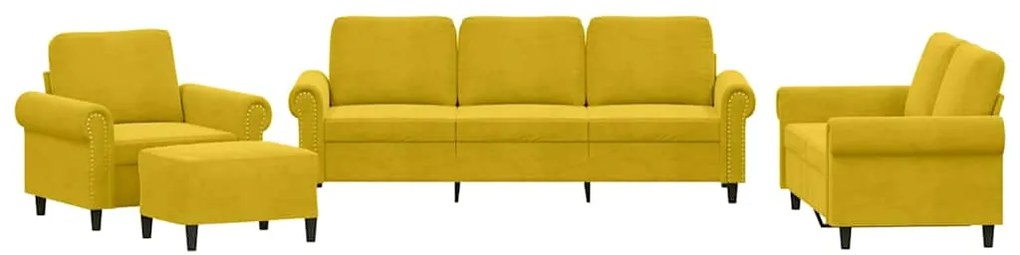 3202186 vidaXL Комплект дивани от 4 части с възглавници, жълт, кадифе