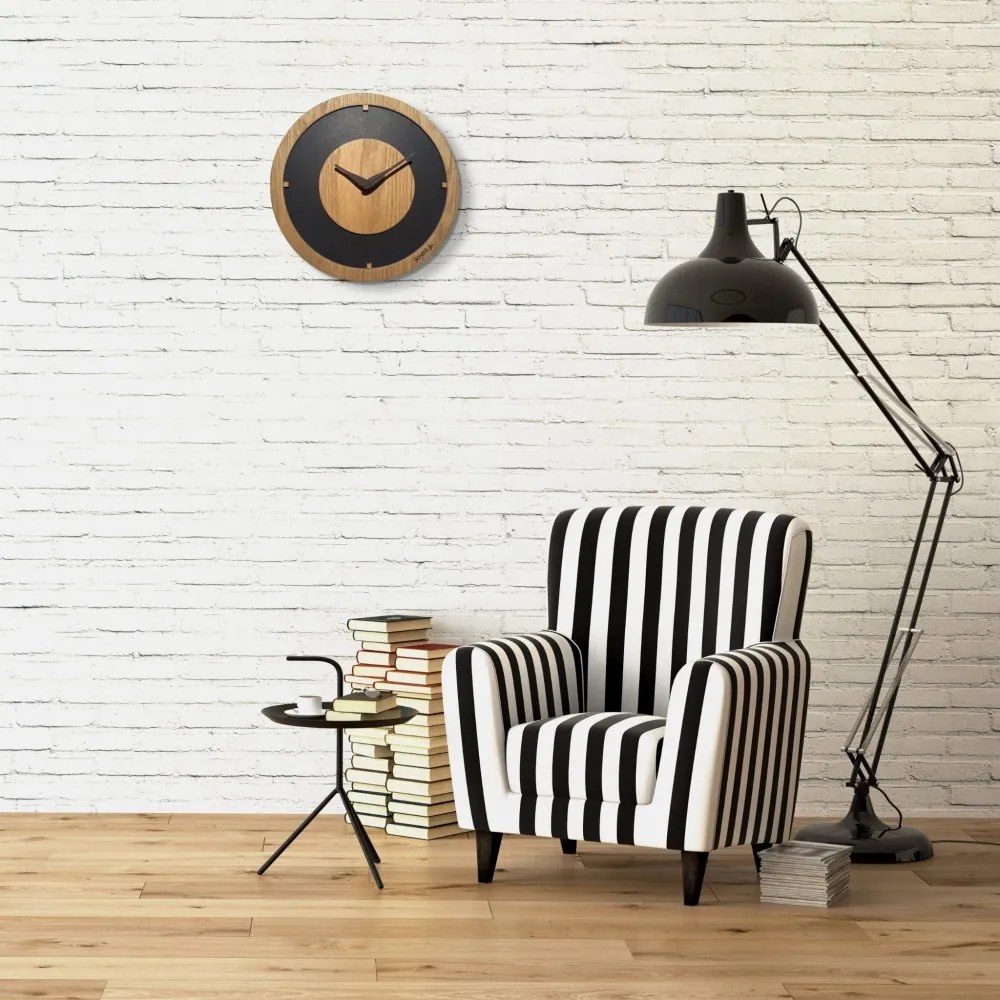 Дъб Flow Дървен стенен часовник - 30 cm