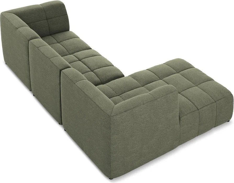 Зелен ъглов диван от прежда с примки от букле (ляв ъгъл) Aloha – Makamii