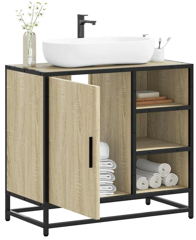 849285 vidaXL Шкаф за мивка за баня, дъб сонома, 65x33x60 см, инженерно дърво