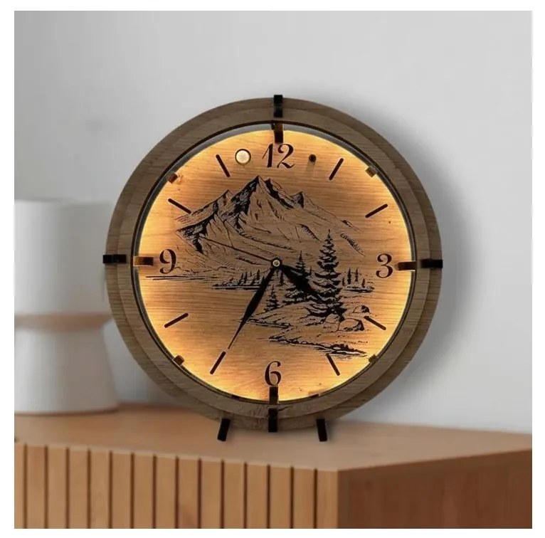 Li-Go 23697/DUB/BAT2 - Регулируем LED часовник със сензор, LED/1xAA, пр. 32 см, дъб