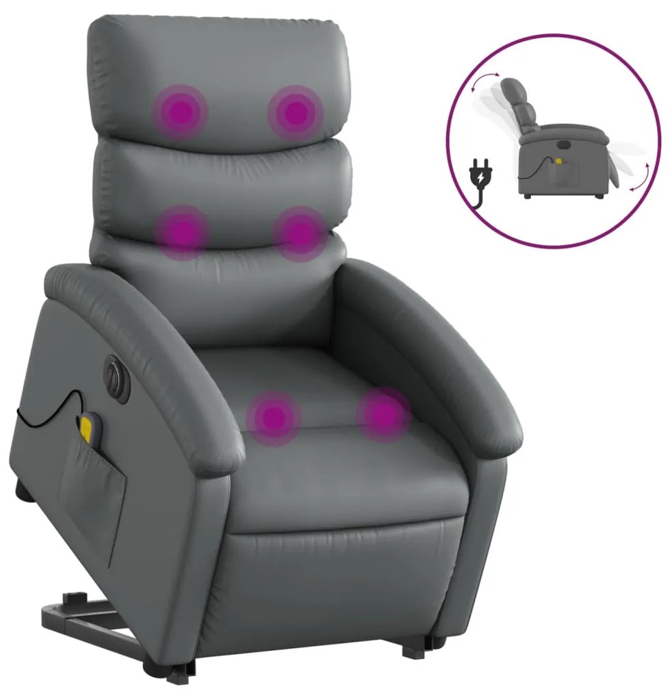 3204064 vidaXL Електрически изправящ масажен реклайнер стол, сив, еко кожа
