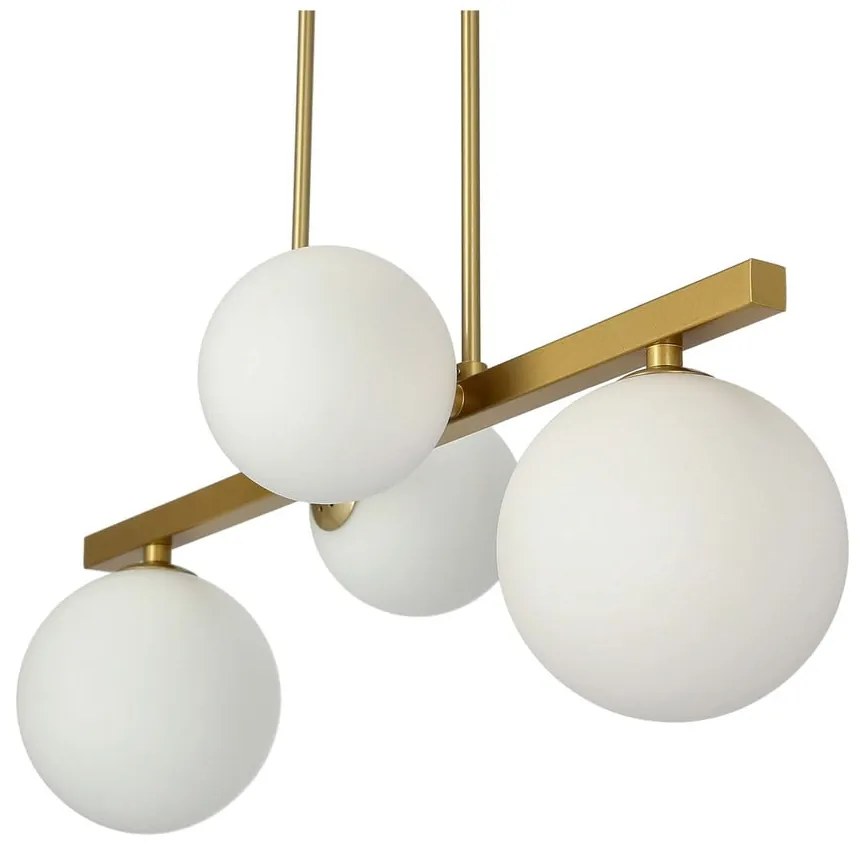 Висящо осветително тяло със стъклен абажур в бяло и златисто Kama – Candellux Lighting