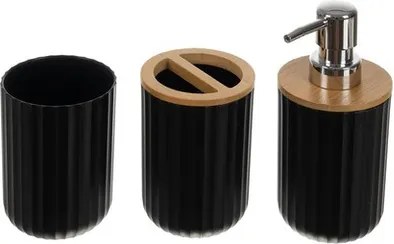 Комплект аксесоари за баня Ruhhy 24636, 6 части с бамбукови детайли, черен