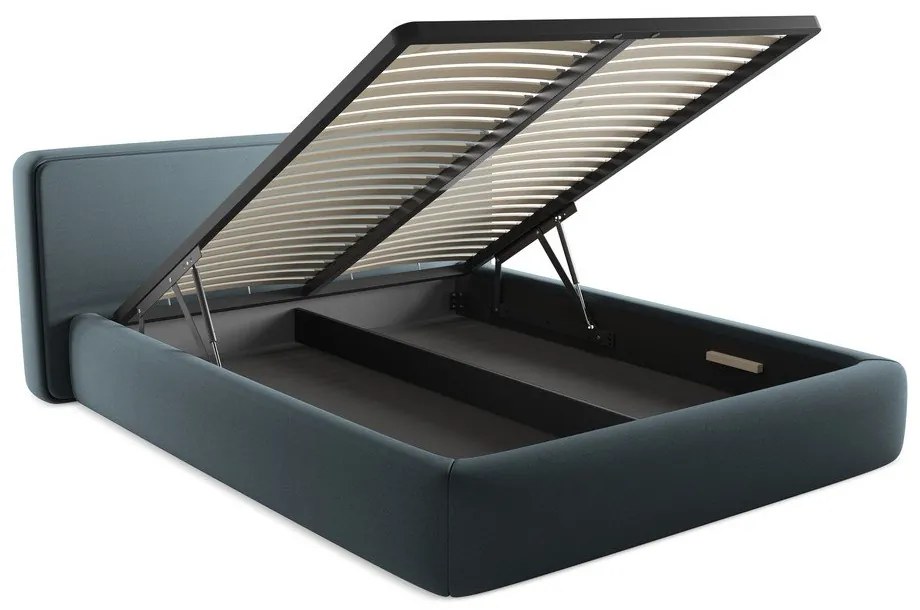 Синьо двойно тапицирано легло с място за съхранение и включена подматрачна рамка 160x200 cm Kiana – Makamii
