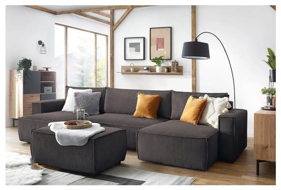 Кафяво-сива табуретка от рипсено кадифе Nihad – Bobochic Paris