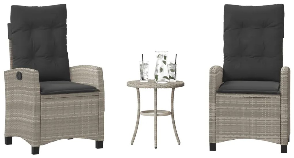 365230 vidaXL Бистро комплект с възглавници 3 части светлосив полиратан