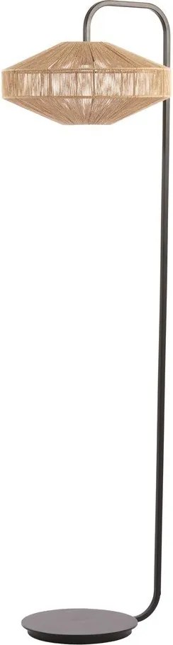 Подова лампа с текстилен абажур в матово-черен и естествен цвят (височина 164 cm) Lyra – Light &amp; Living