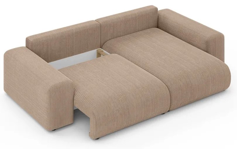 Бежов разтегателен ъглов диван с място за съхранение от рипсено кадифе (променлив) Luma – Ropez