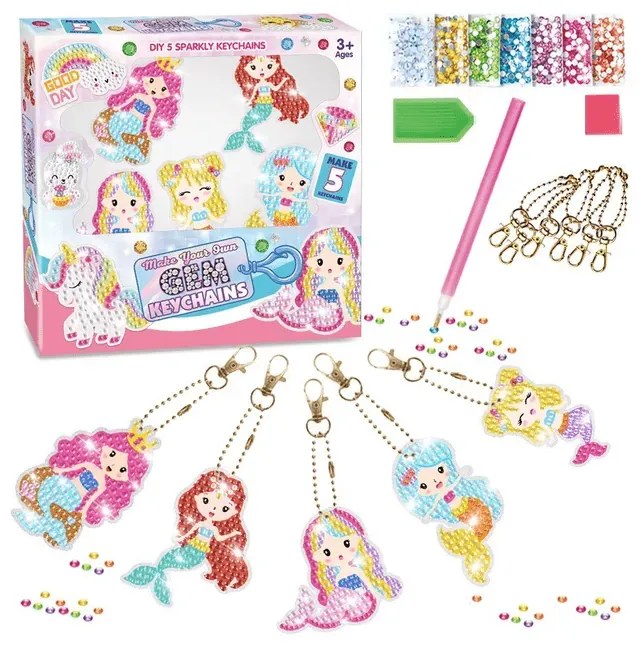Диамантени ключодържатели DIY Rila Crafts, 5 броя, Розов