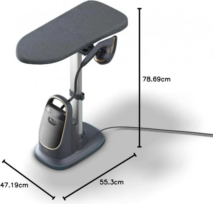 Уред за вертикално гладене с пара Philips All-in-one 8500 AIS8540/80, 2200W, 1.2 л, 6 bar, 90 гр/мин, 2 настройки, OptimalTEMP, Регулируема дъска, Тъмносив/златист