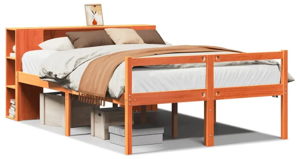 3321980 vidaXL Легло с етажерка за книги, без матрак, 135x190 см, дърво масив