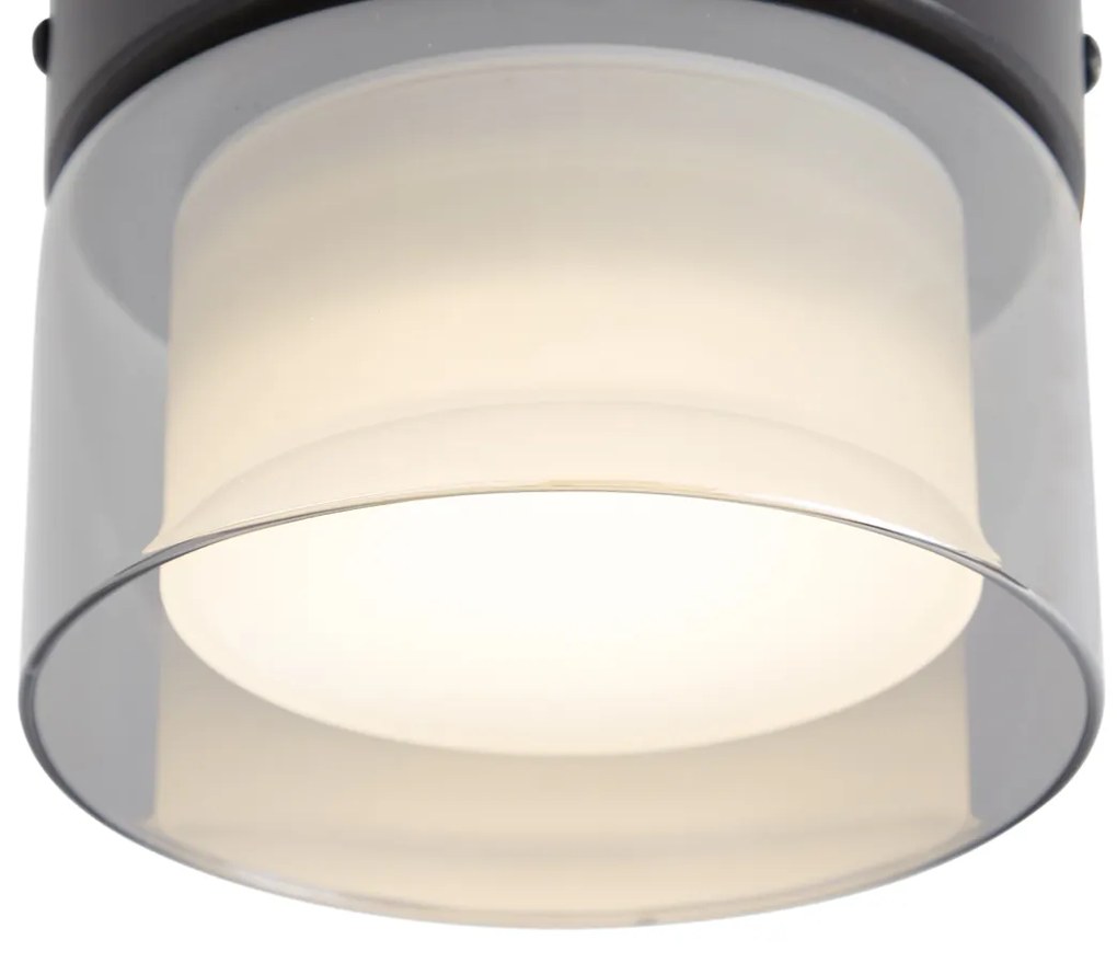 Модерна таванна лампа черна с димно стъкло - Puck