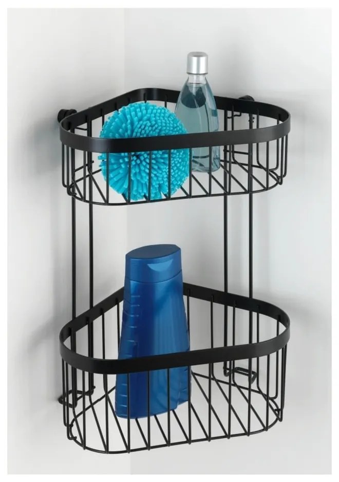 Черен стенен двуетажен ъглов кош Wenko Classic Plus