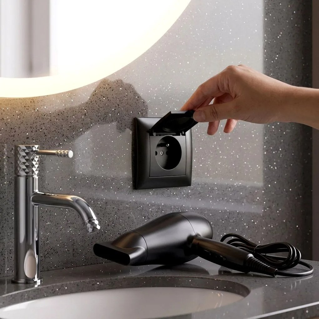 Единичен контакт със заземяване и капаче OSTE JNH005-G Black