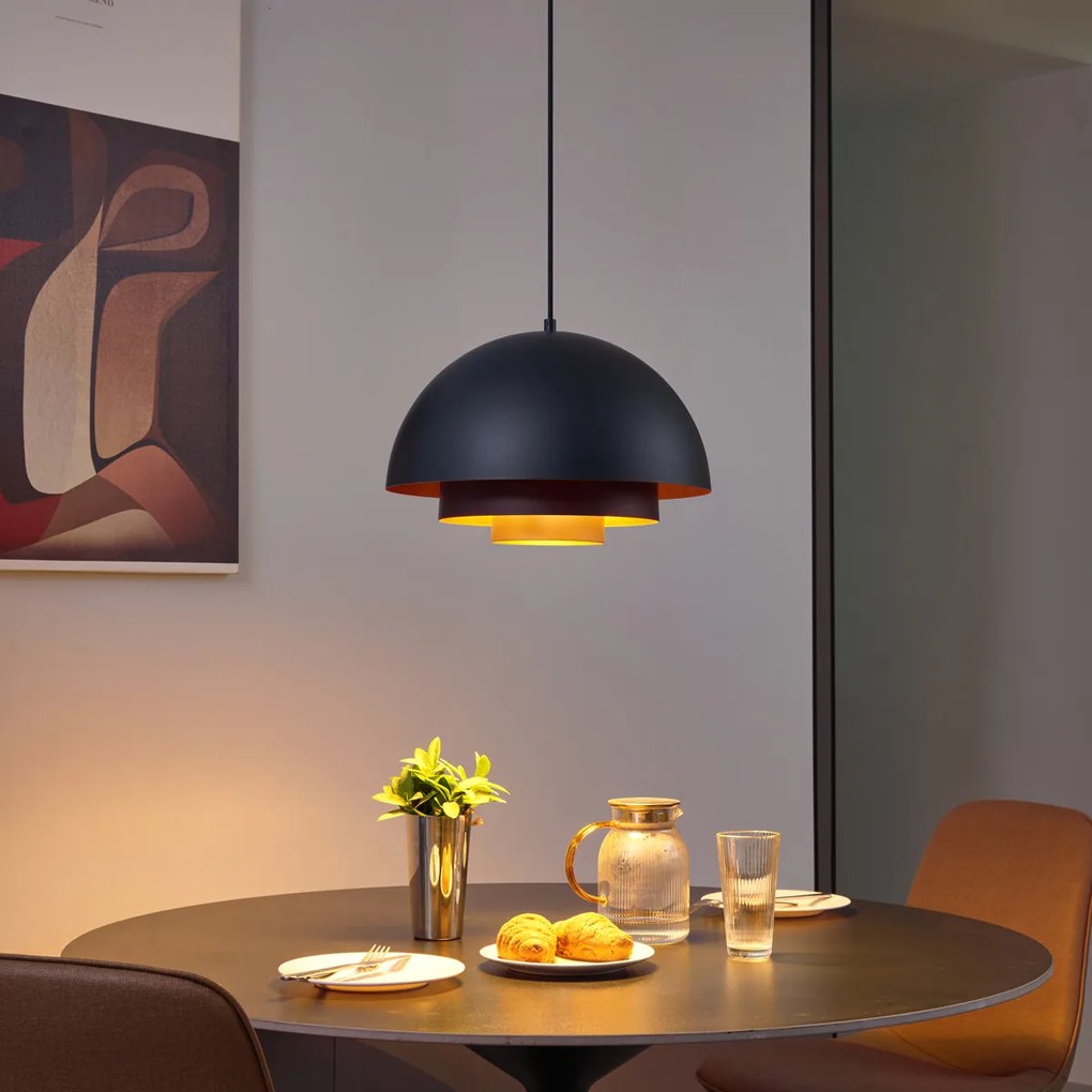 Модерен висящ лампион черен със златист интериор - Loes