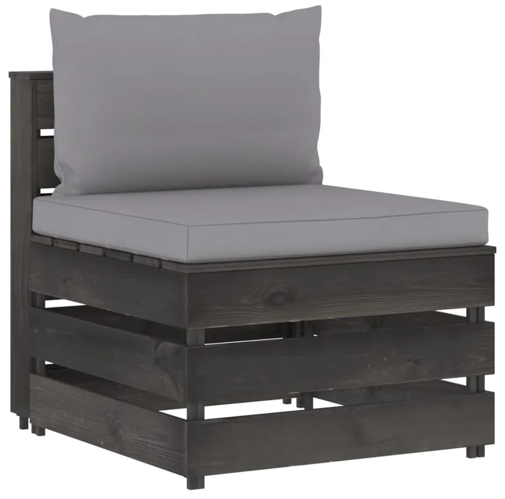 3068121 vidaXL Секционен среден диван с възглавници, сиво импрегнирано дърво