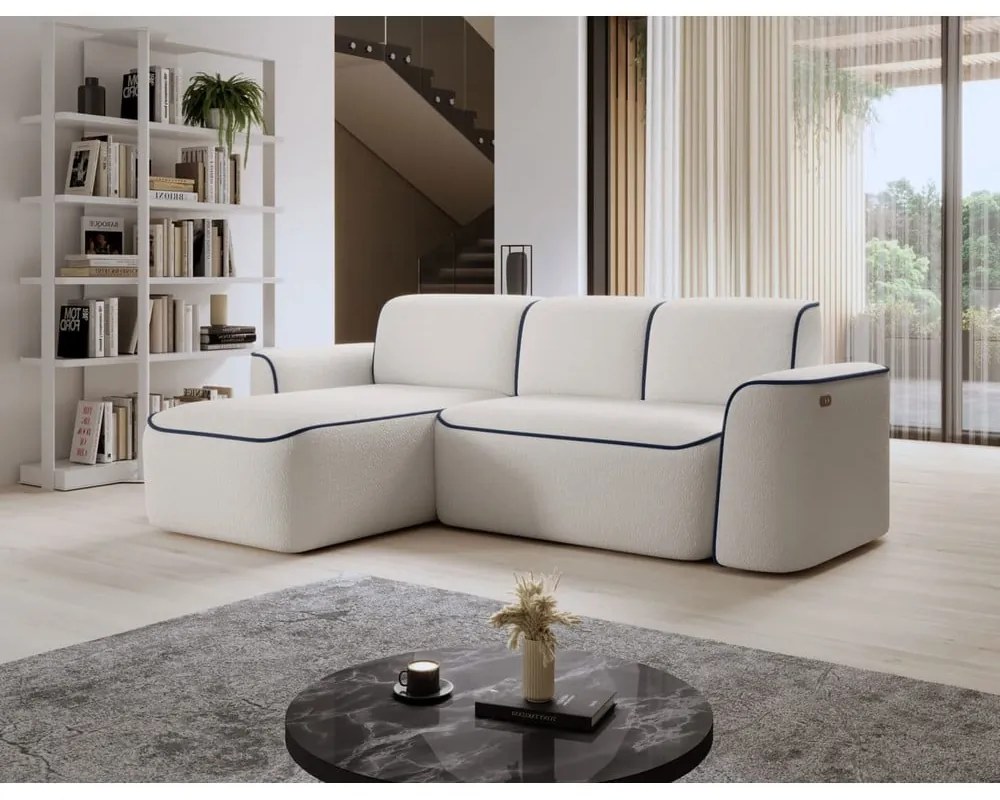 Син кремав ъглов диван от букле (ляв ъгъл) Ume – ELTAP