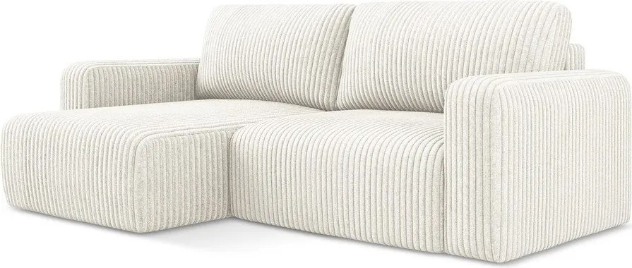 Кремав сгъваем/с място за съхранение ъглов диван от рипсено кадифе (ляв ъгъл) Kona – Makamii