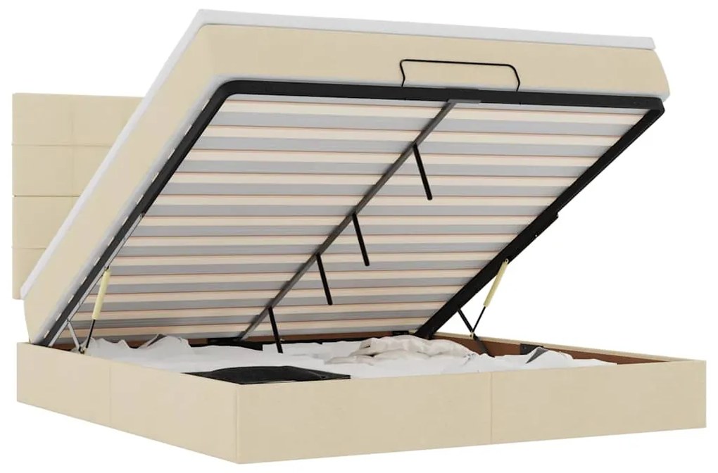 3314022 vidaXL Османска легло с матрак и LED, кремаво, 160x200 см, плат