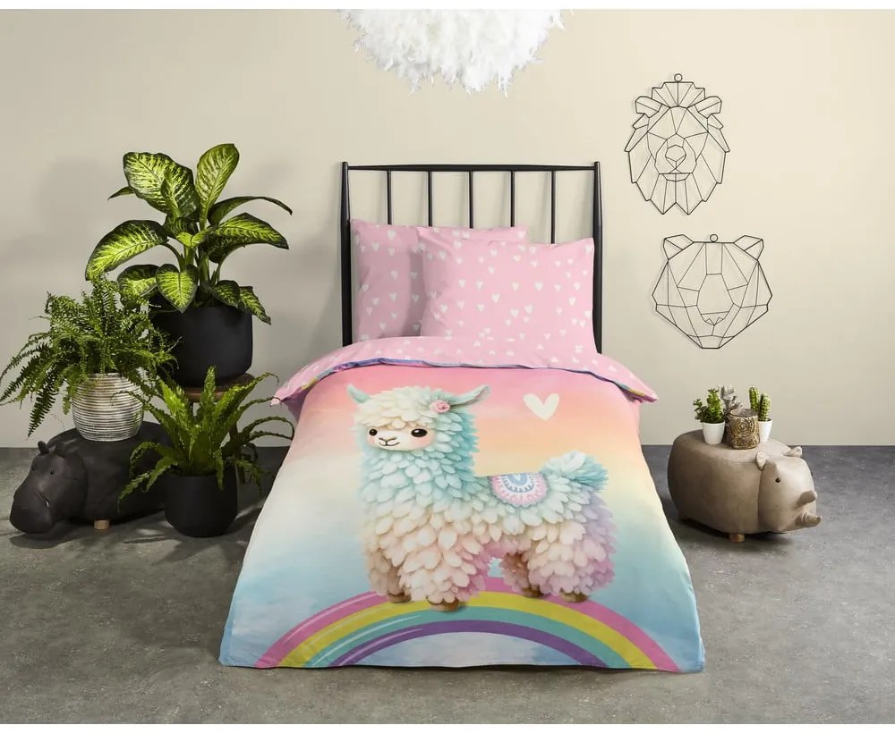 Розово единично памучно детско спално бельо 140x200 cm Chico – Good Morning