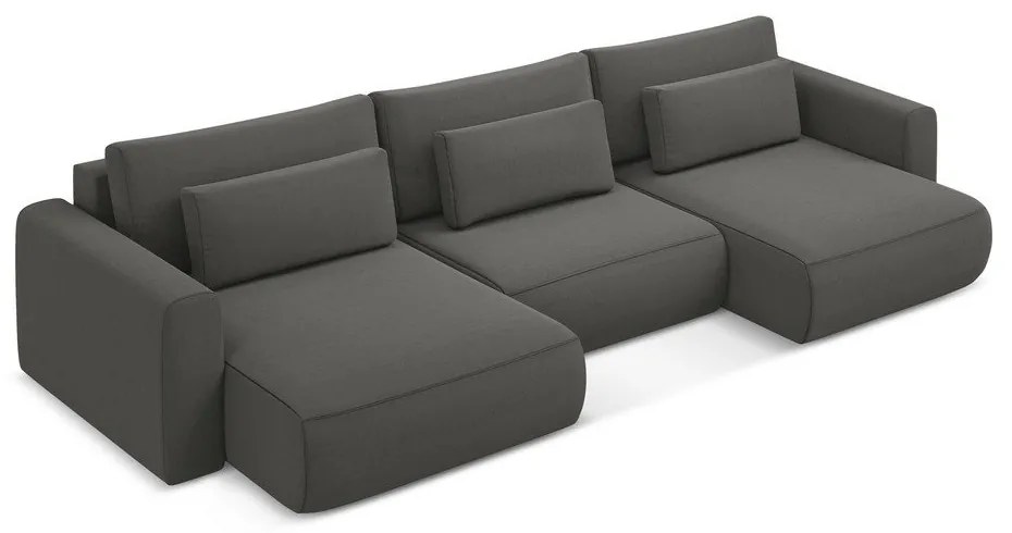 Тъмносив кадифен разтегателен ъглов диван с място за съхранение (U форма) Kapua – Makamii