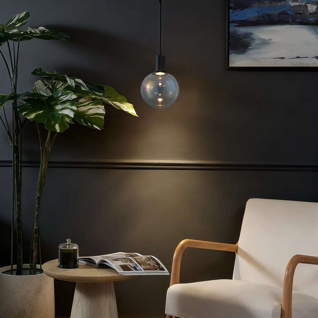 Дизайнерска висяща лампа черна с дъгово стъкло 20 см - Mallon