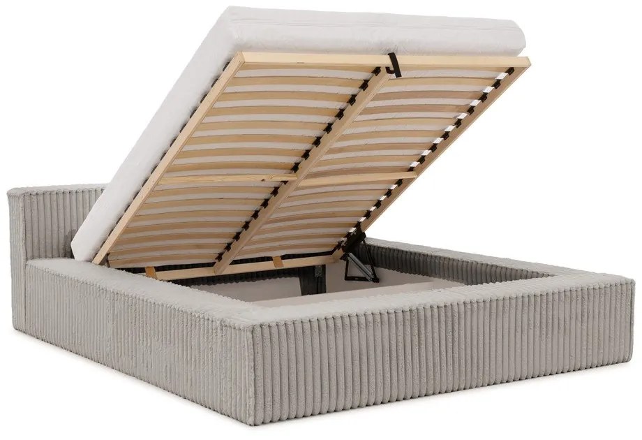 Сиво двойно тапицирано легло с място за съхранение и включена подматрачна рамка 200x200 cm Cloe – Ropez