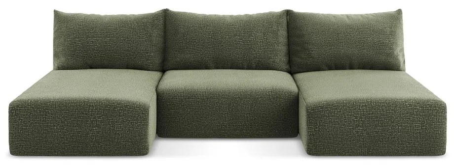 Зелен разтегателен ъглов диван с място за съхранение Kalena – Makamii
