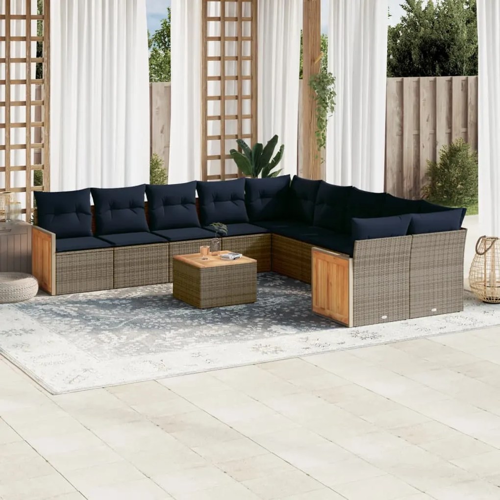 3260444 vidaXL Градински комплект диван с възглавници 11 части сив полиратан