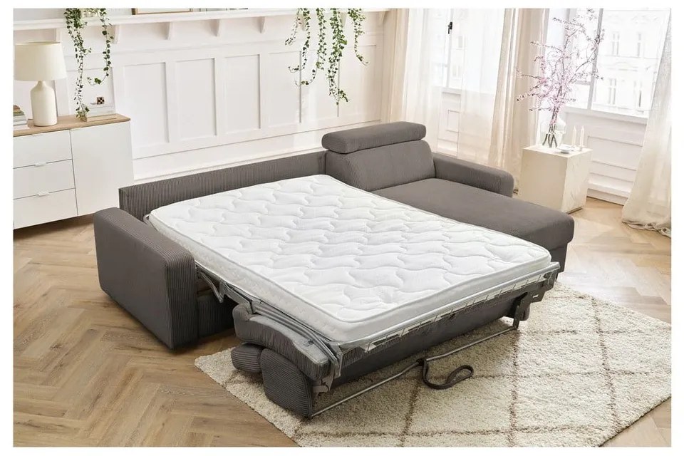 Сивo-кафяв разтегателен ъглов диван от рипсено кадифе (променлив) Monaco – Bobochic Paris