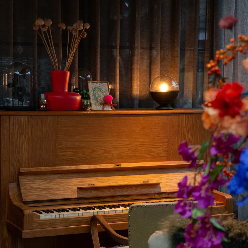 Ретро настолна лампа черна с прозрачно стъкло - Eclipse