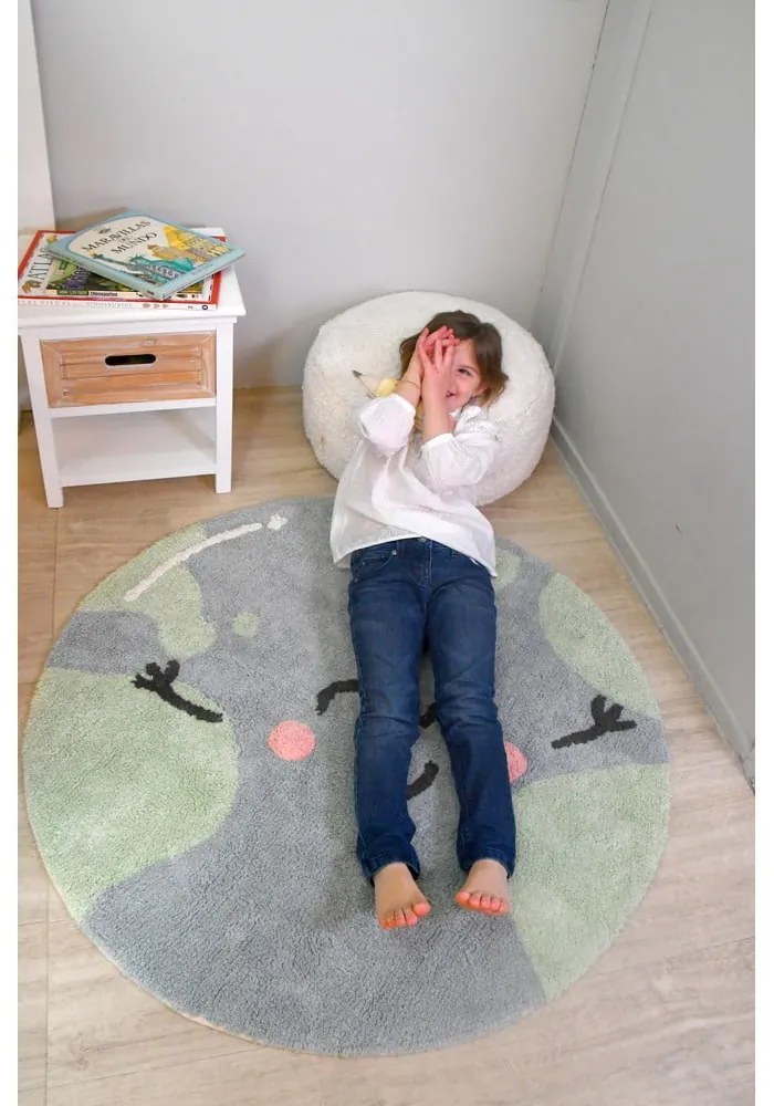 Син ръчно изработен памучен детски килим подходящ за пране ø100 cm Big Big World – Lorena Canals