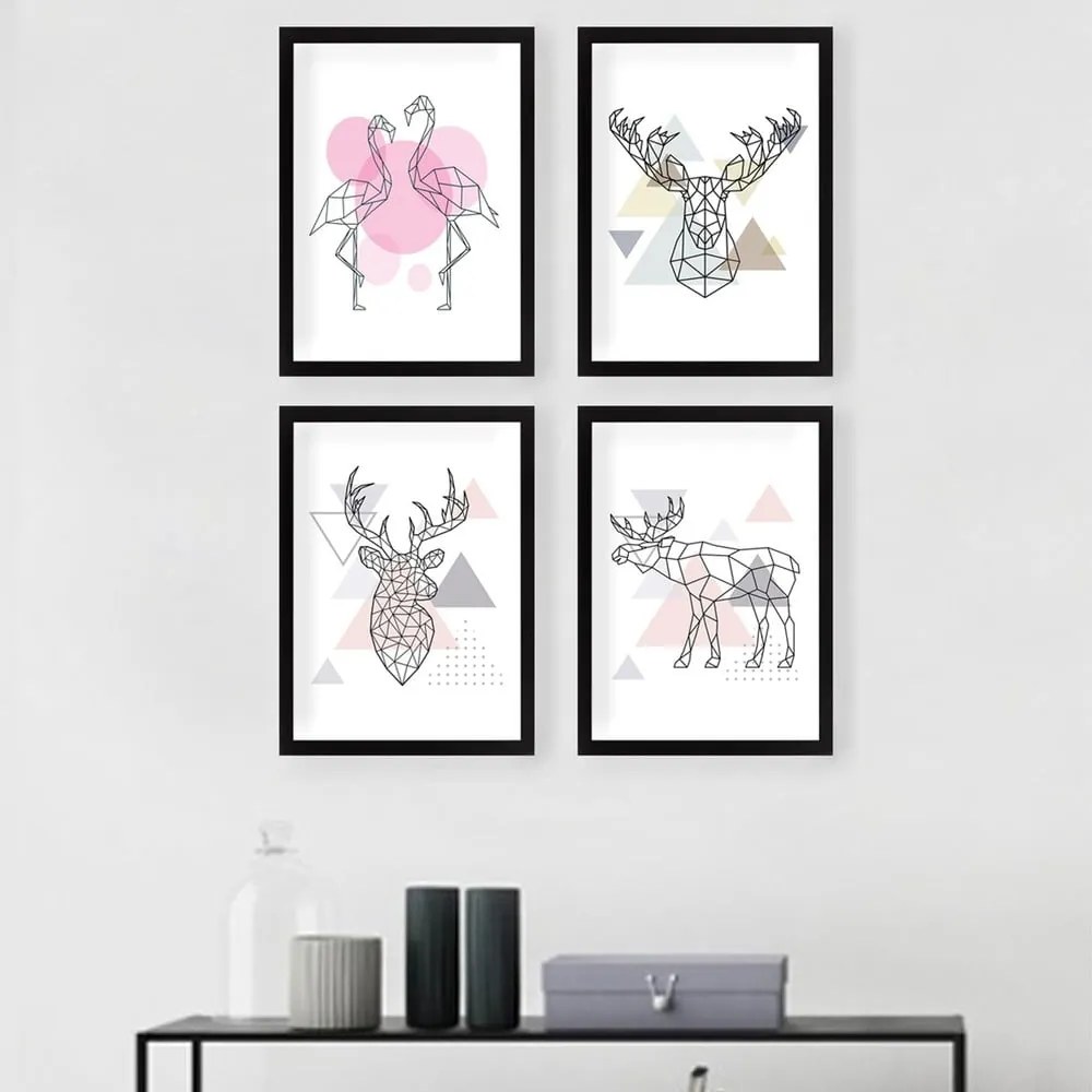 Картини в комплект 4 бр. 24x29 cm Geometric Animals – Wallity