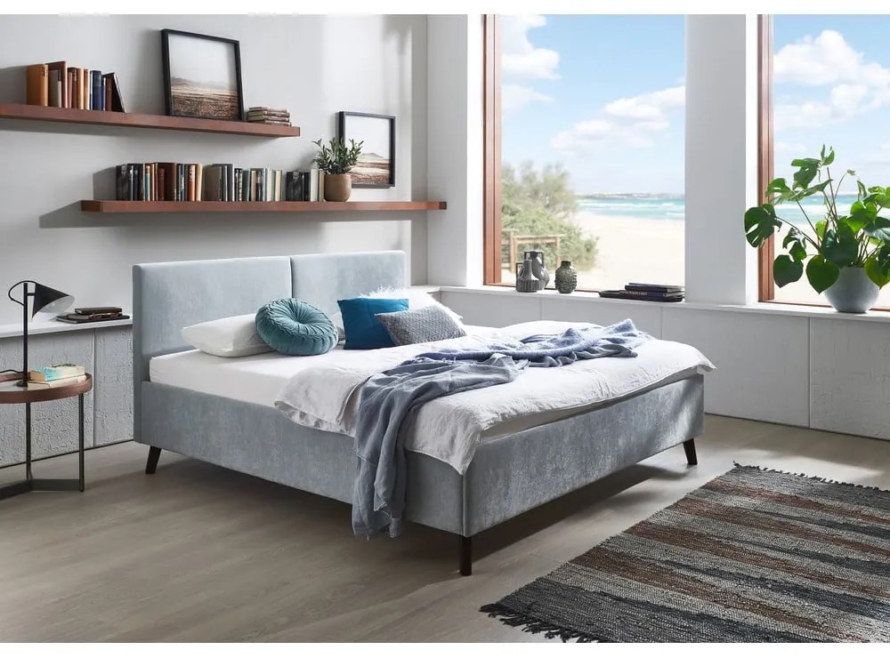 Светлосиньо двойно легло 160x200 cm тапицирано с включена подматрачна рамка Piano – Meise Möbel
