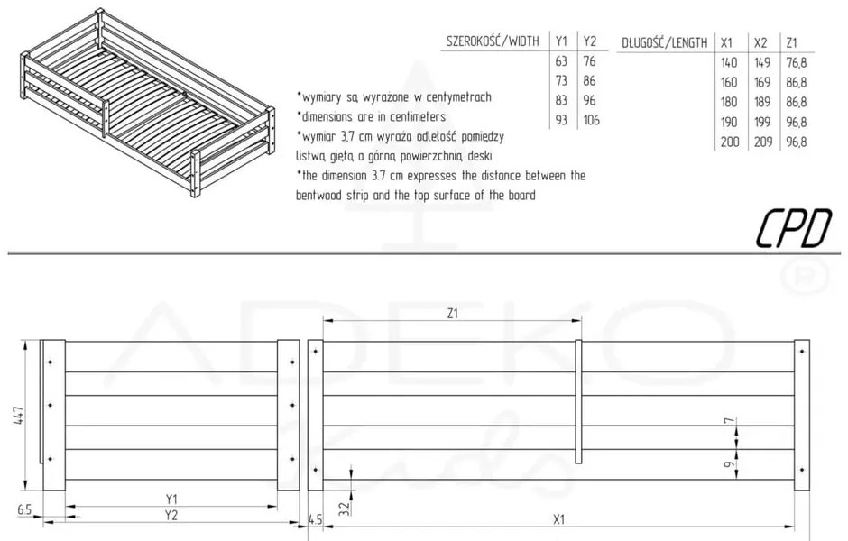 Детско легло от масивен бор в естествен цвят 80x200 cm Mila CPD – Adeko