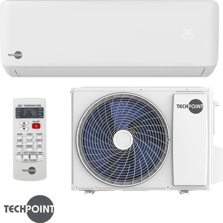 Инверторен климатик TechPoint TCP H24 MAXCOOL, 24000 BTU, 47 м2, A++, R-32, Бял