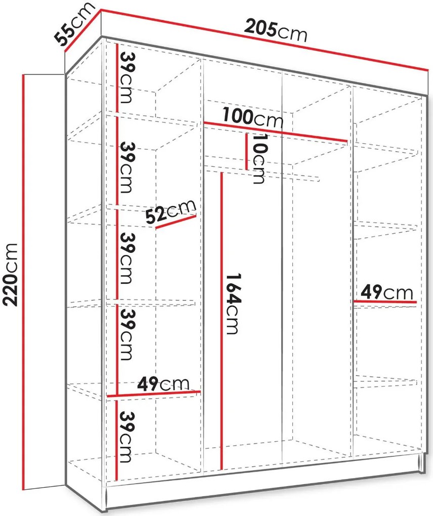 Гардероб Como с четири врати-Естествено дърво-Черен