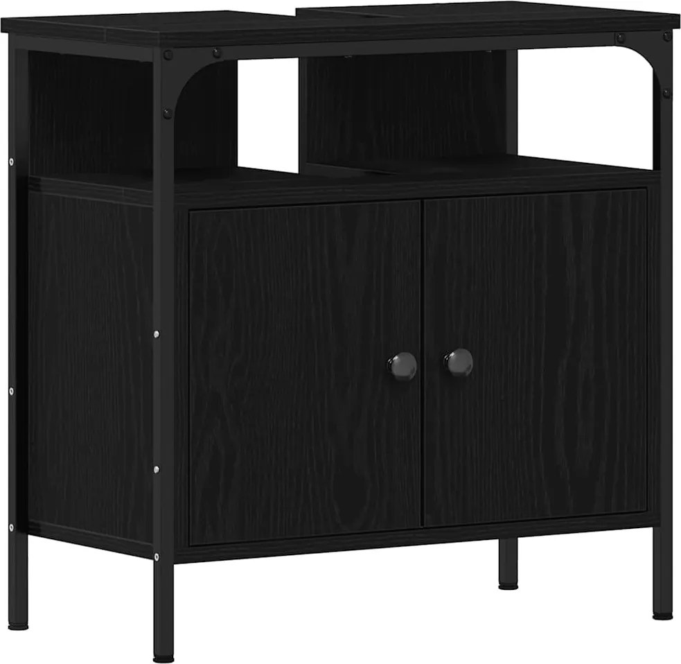 862234 vidaXL Шкаф за мивка за баня, черен дъб, 60x30x60 см, инженерно дърво